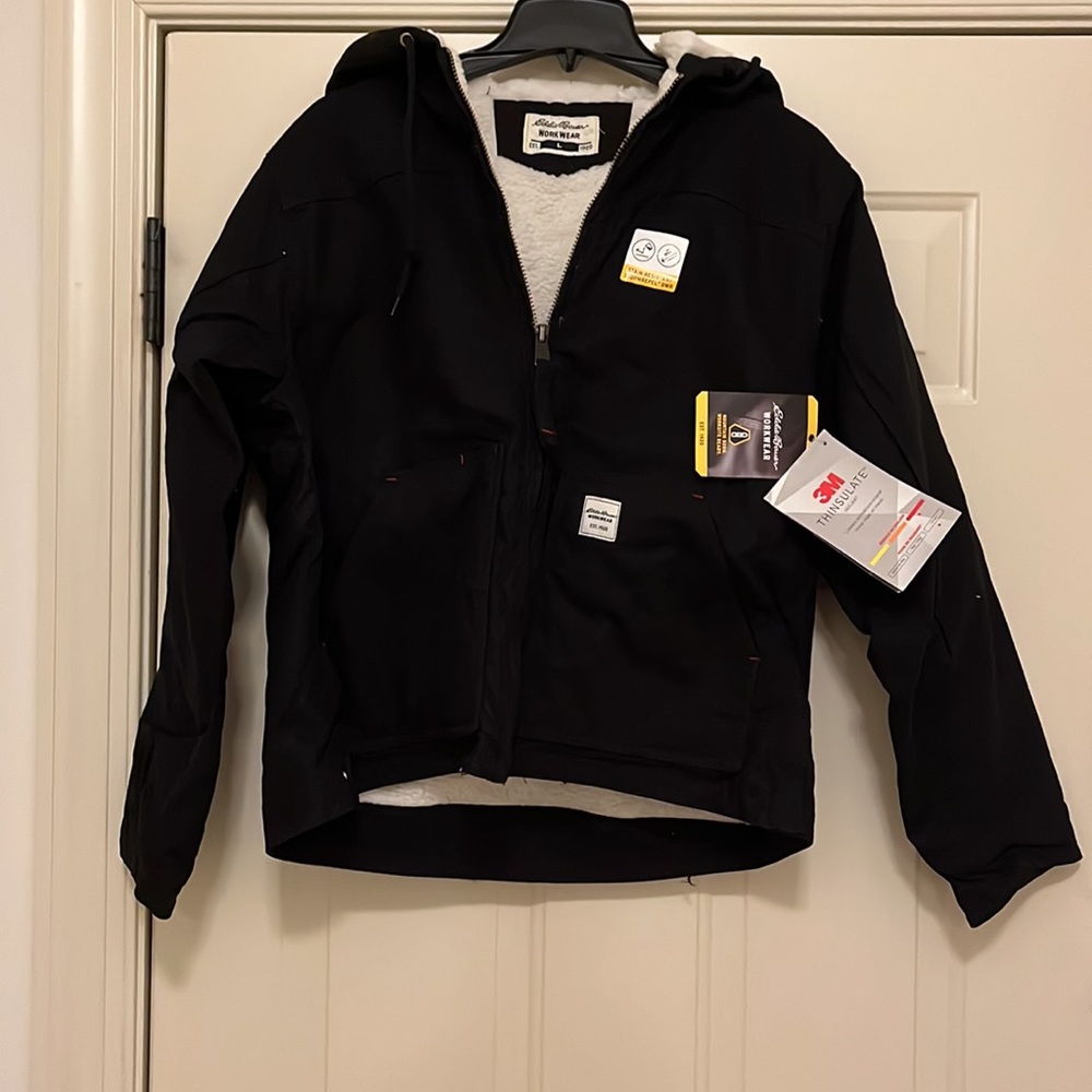 Eddie Bauer Womens Black Hooded Bomber Jacket/NWT/Size L - Picture 8 of 9